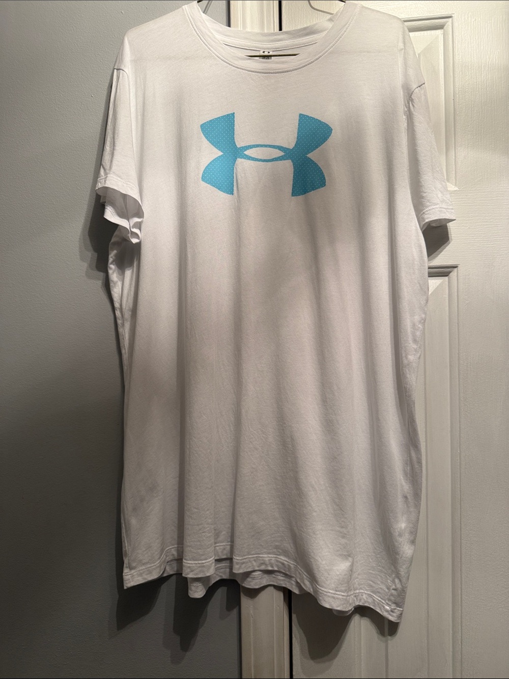 Under Armour White Short-Sleeve Tee with Light Blue Logo